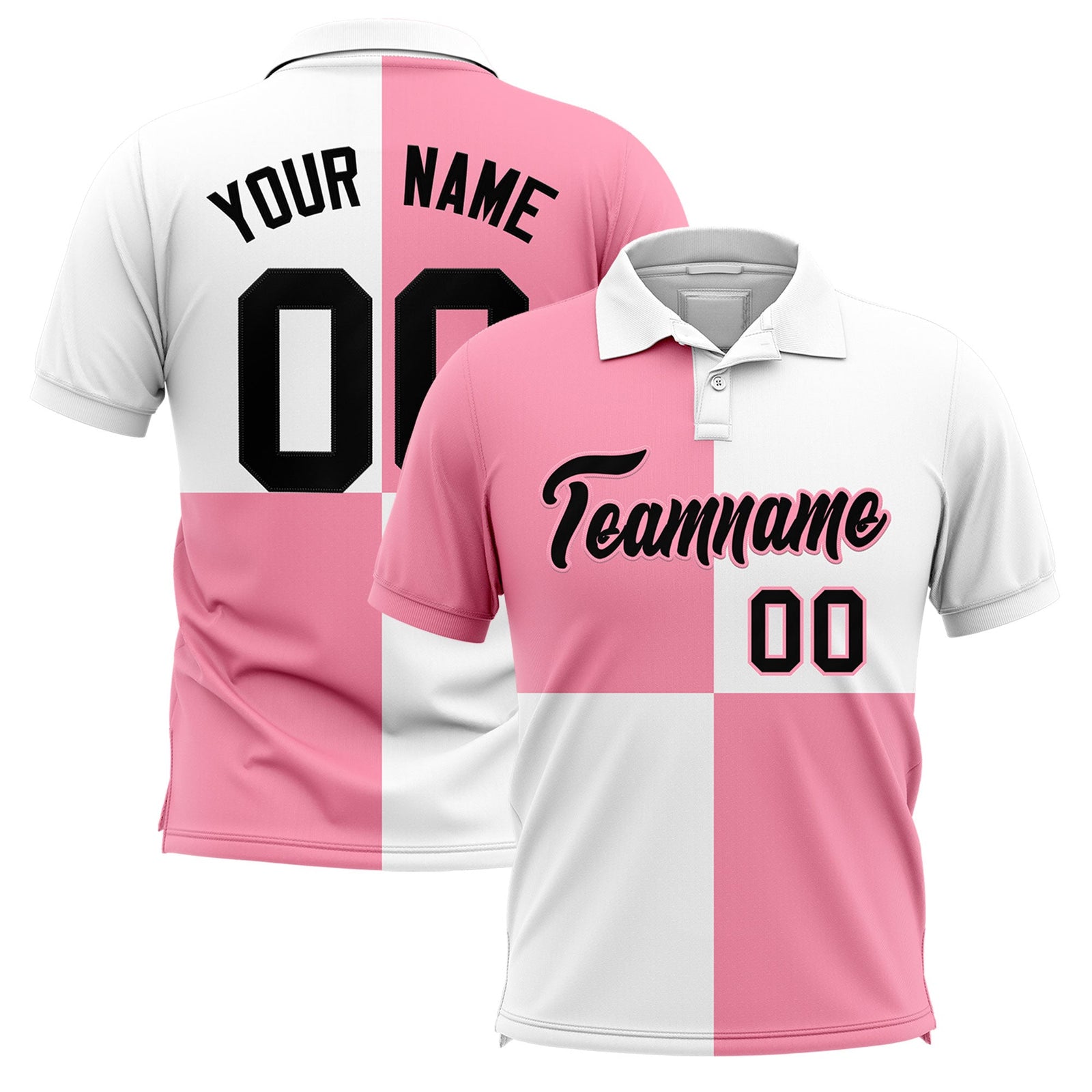 Custom Light Pink White Four Squares Design Performance Polo Shirt