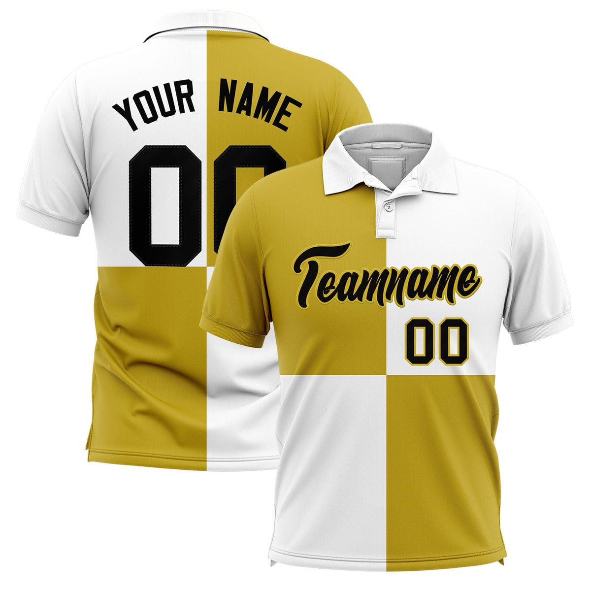 Custom Old Gold White Four Squares Design Performance Polo Shirt