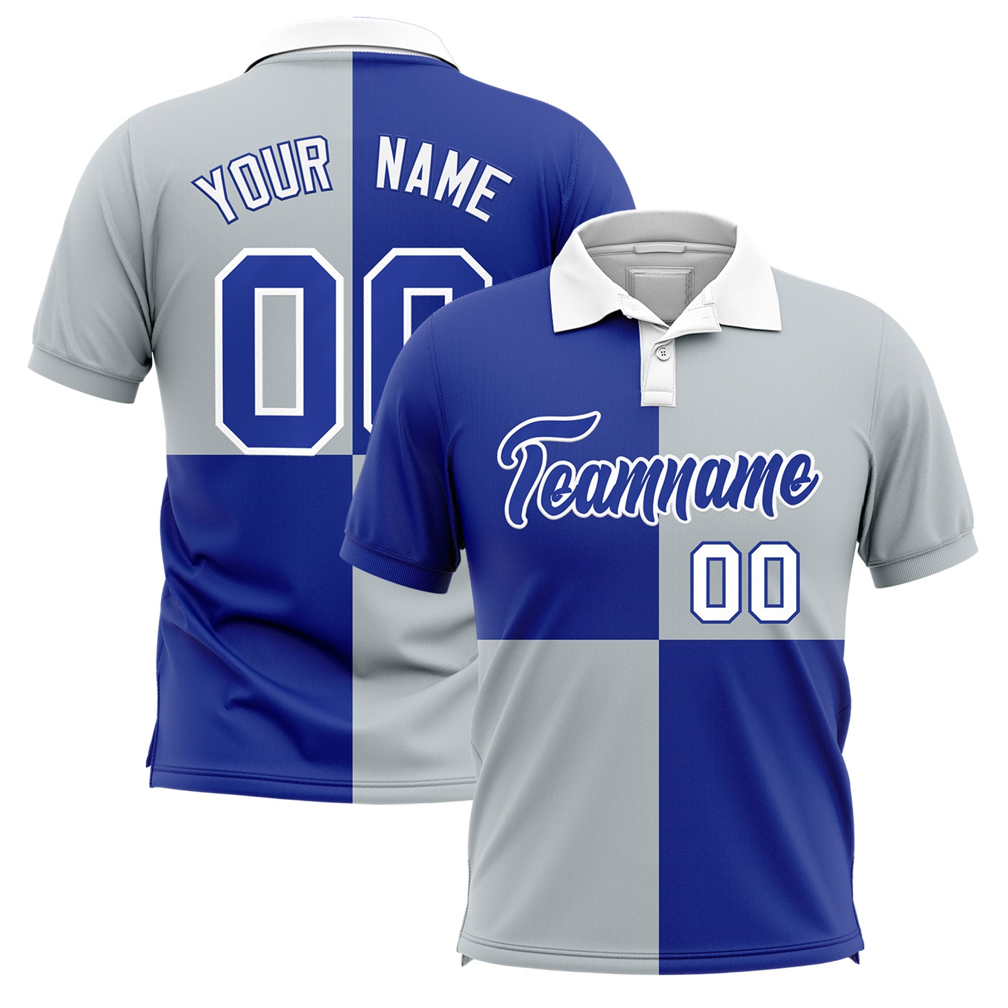 Custom Royal Silver Four Squares Design Performance Polo Shirt