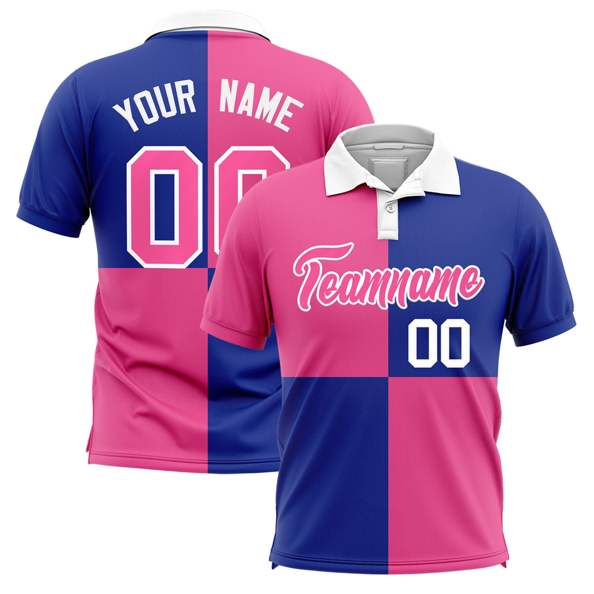 Custom Pink Royal Four Squares Design Performance Polo Shirt