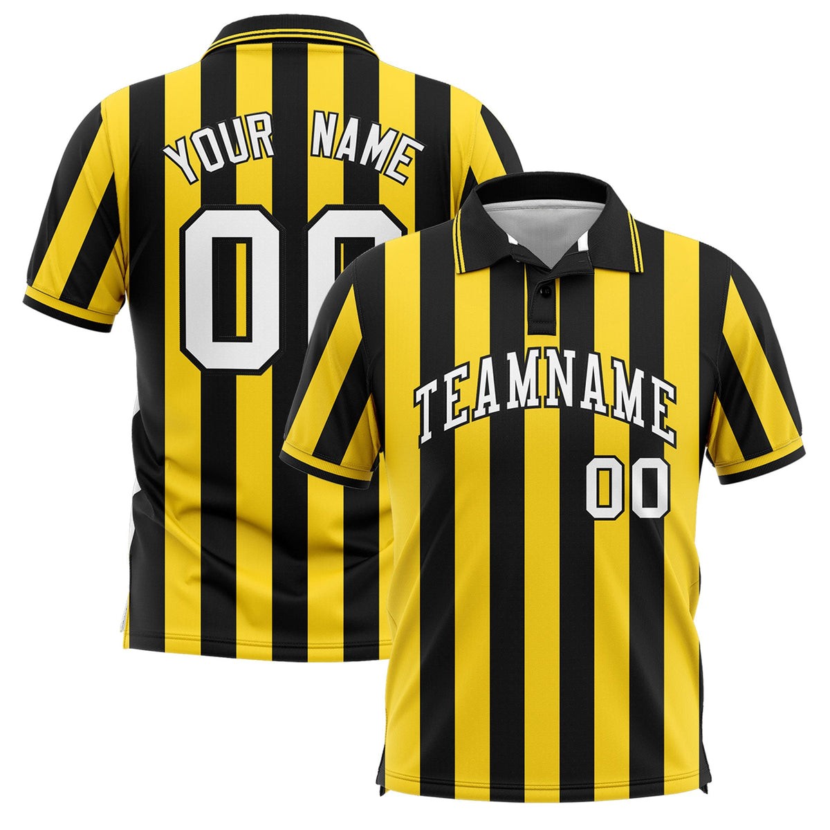 Custom Black Gold Vertical Stripes Design Performance Polo Shirt