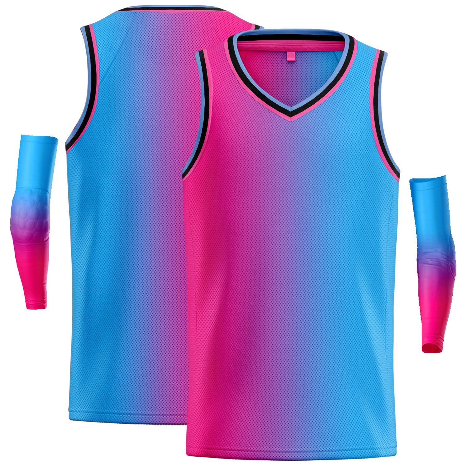 Custom Pink Blue Black-Pink Gradient Fashion Tops Bull Basketball Jersey