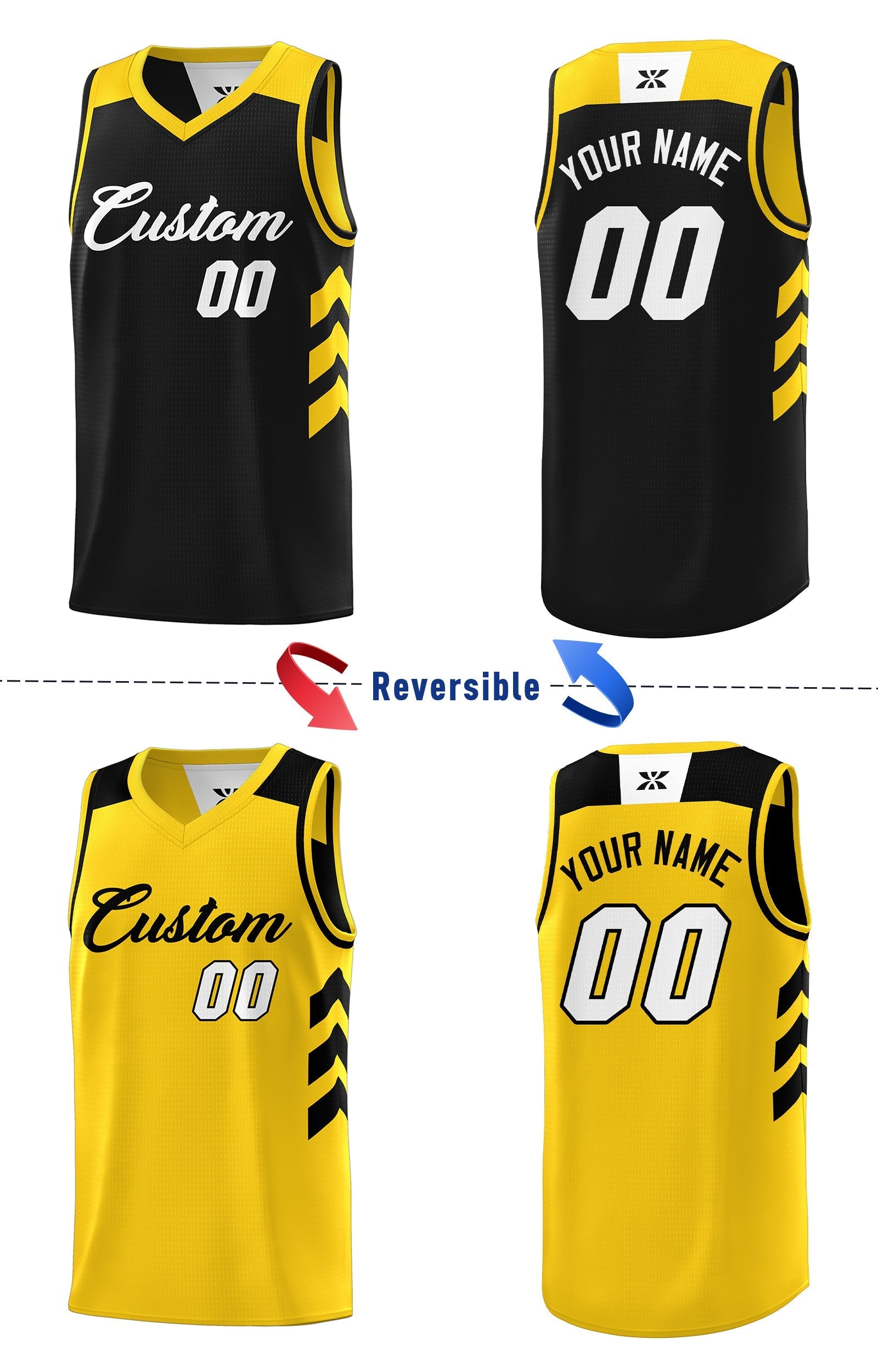 Custom Black Yellow Double Side Sets Personalized Basketball Jersey