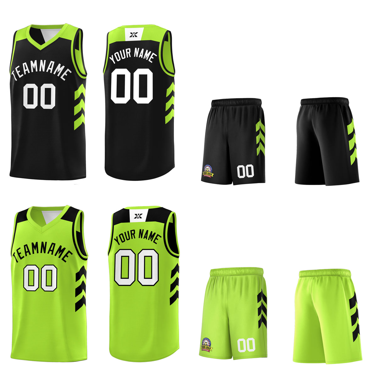 Custom Black Neon Green Reversible Double Side Tops Basketball Jersey