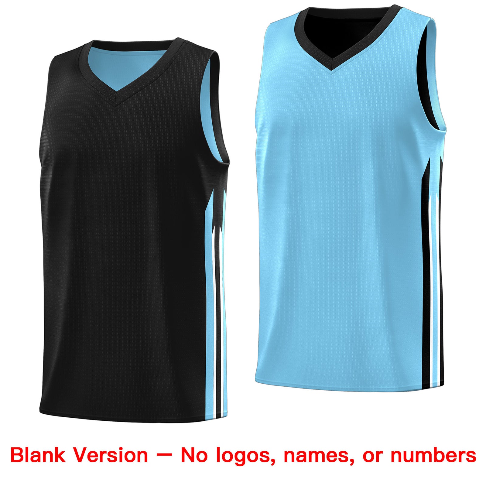 Custom Black Light Blue Double Side Tops Training Basketball Jersey