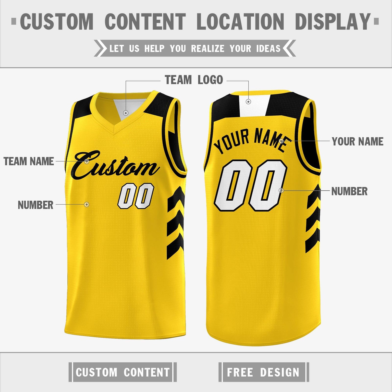Custom Black Yellow Reversible Double Side Tops Basketball Jersey