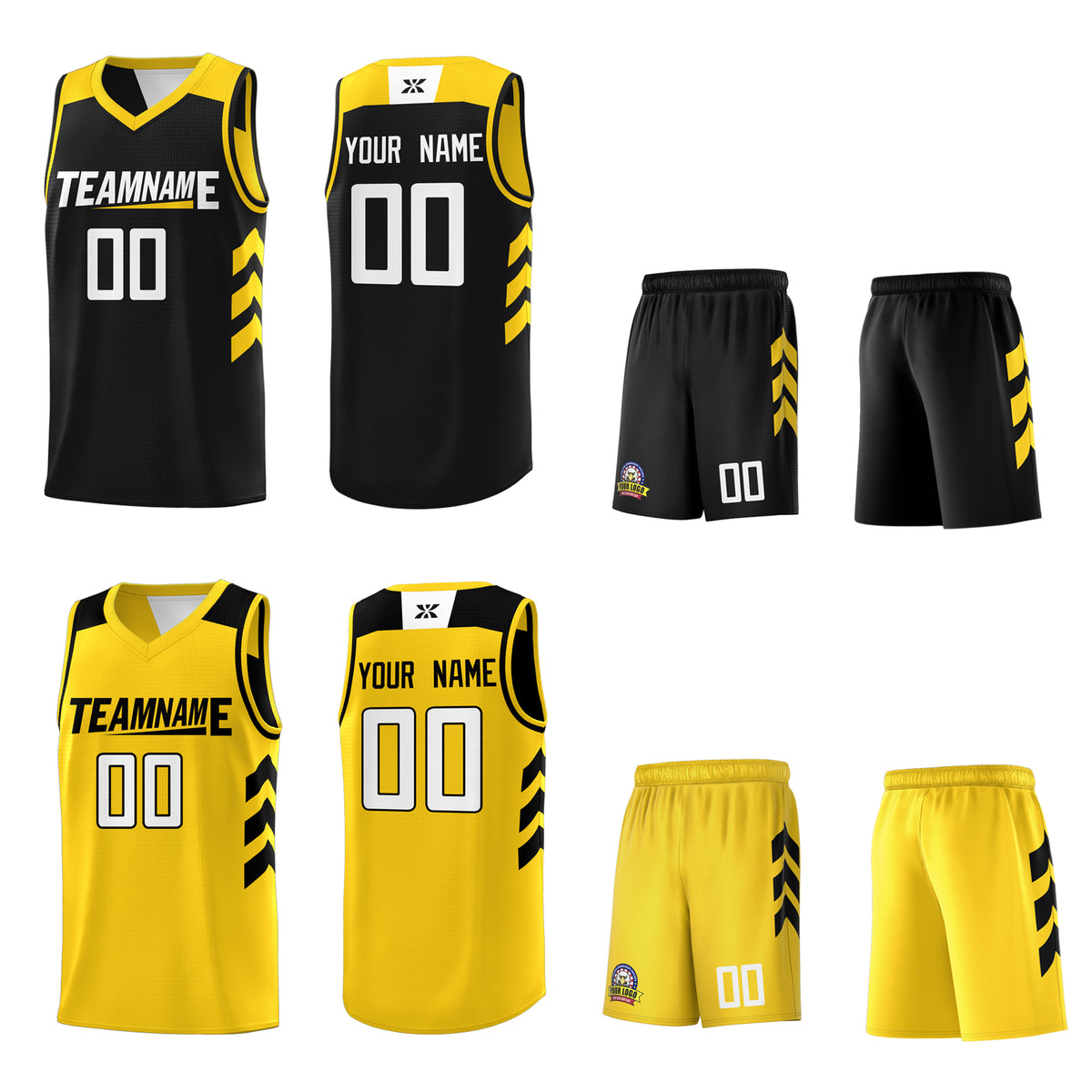 Custom Black Yellow Reversible Double Side Tops Basketball Jersey