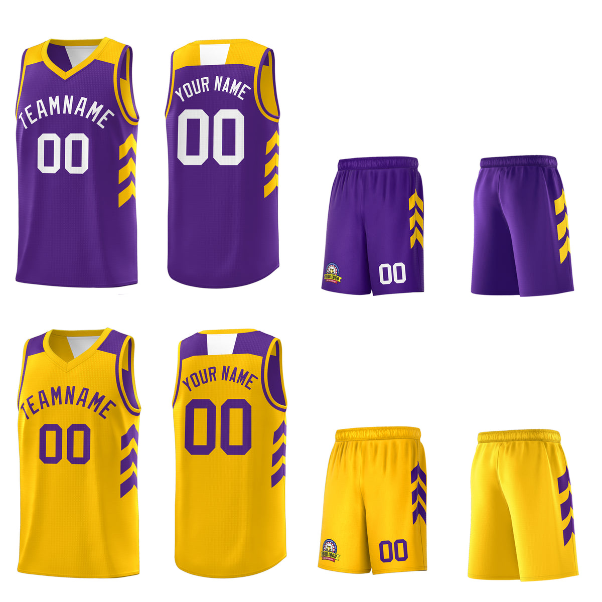 Custom Purple Yellow Reversible Double Side Tops Basketball Jersey