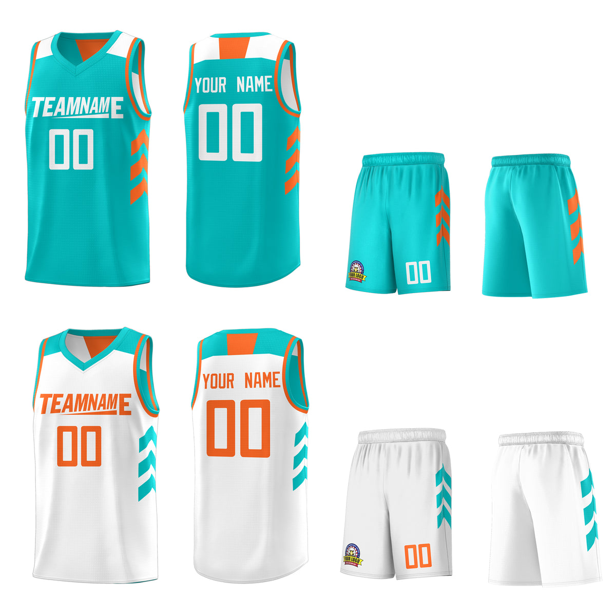 Custom Aqua White Reversible Double Side Tops Basketball Jersey