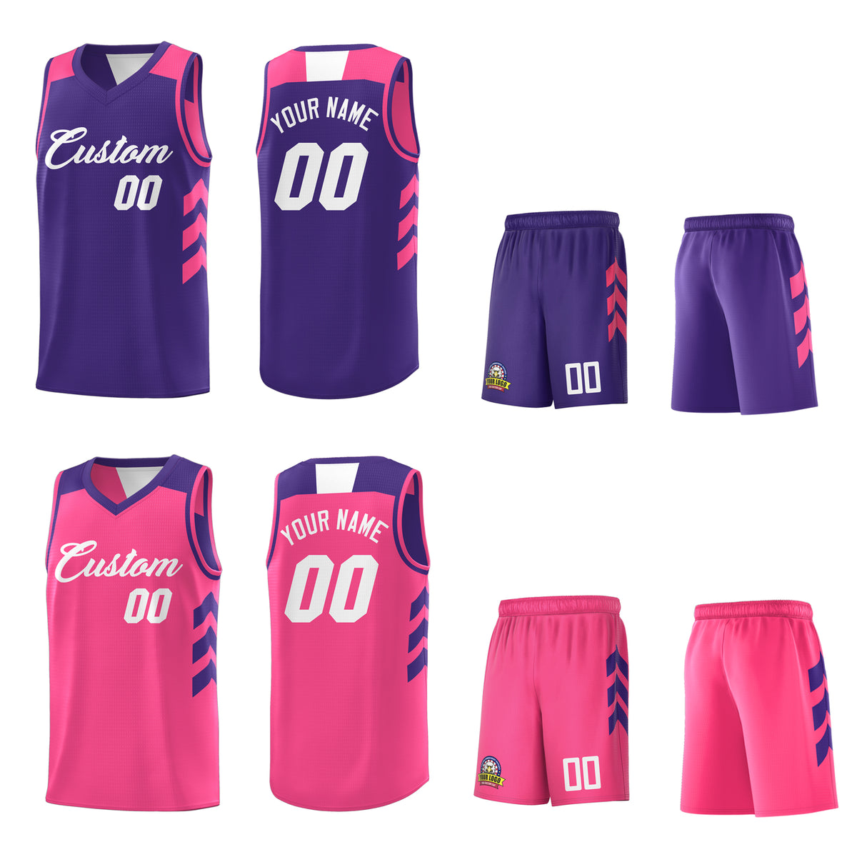 Custom Purple Pink-White Reversible Double Side Tops Basketball Jersey