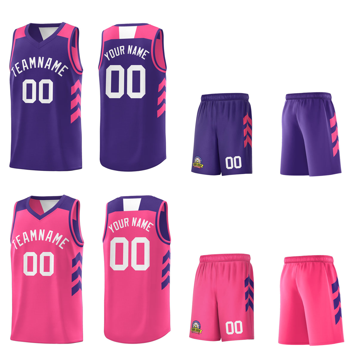 Custom Purple Pink-White Reversible Double Side Tops Basketball Jersey