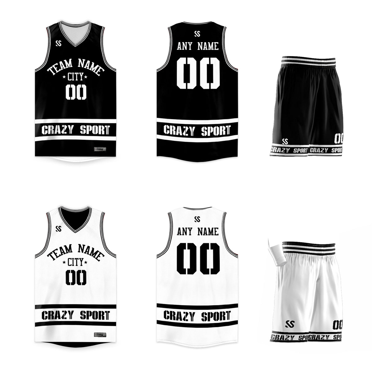 Custom Black White Double Side Sets Sportswear Basketball Jersey