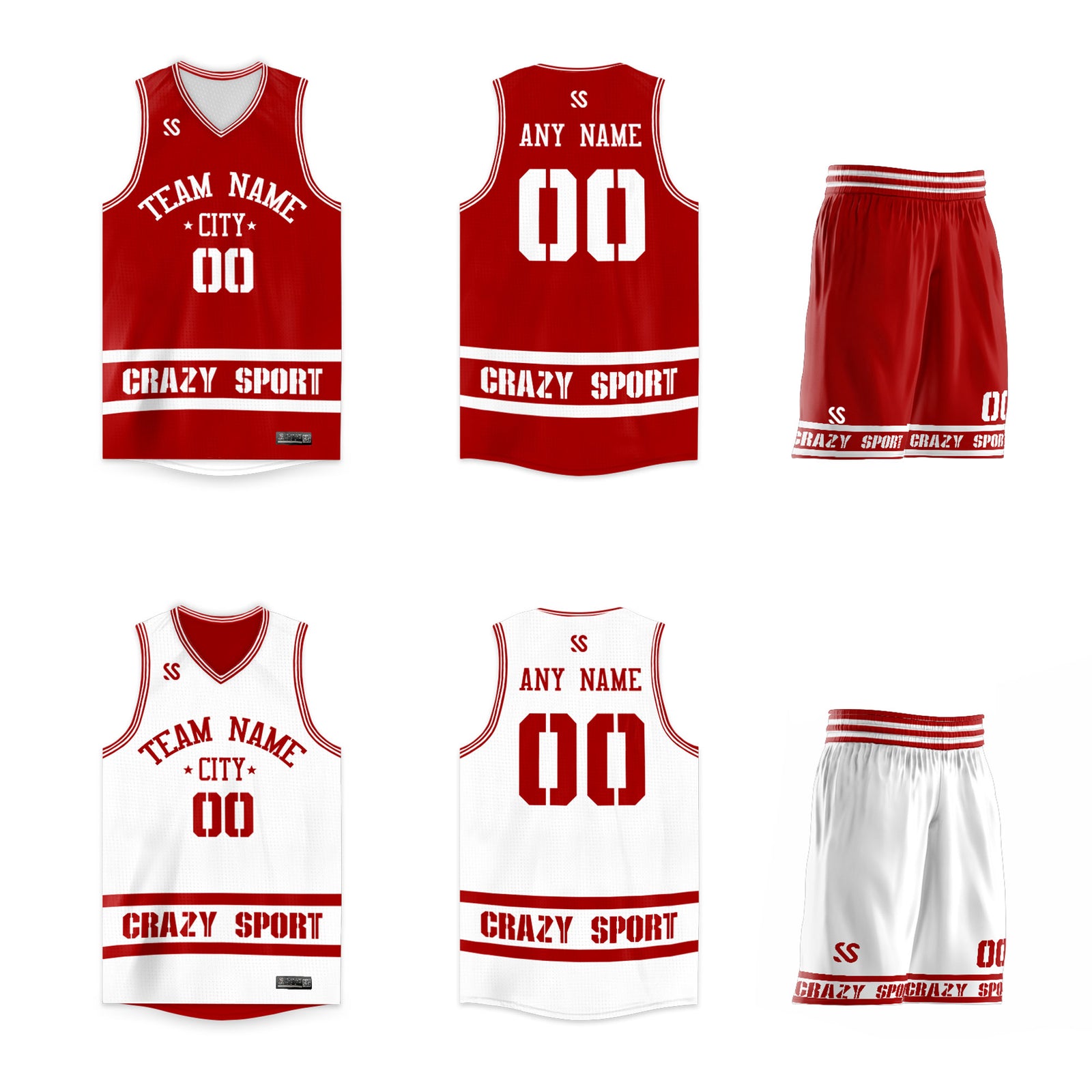 Custom Red White Double Side Sets Sports Basketball Jersey