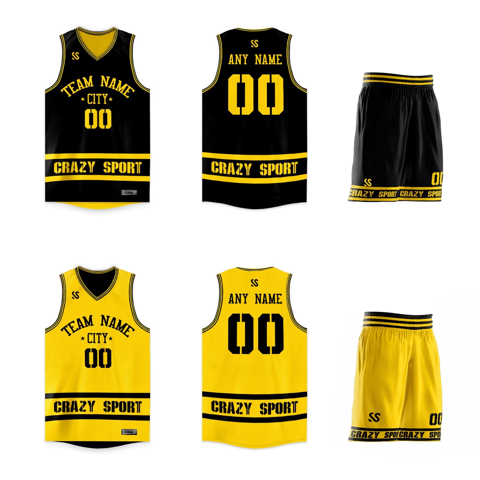 Custom Black Yellow Double Side Sets Sportswear Basketball Jersey