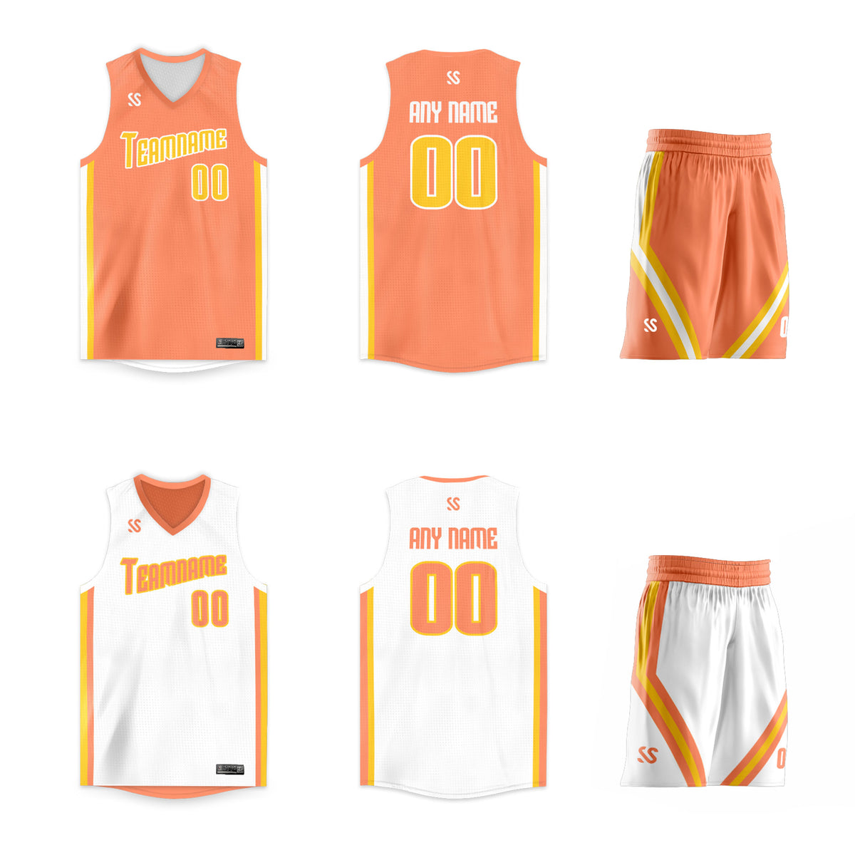 Custom Orange White Double Side Sets Design Basketball Jersey