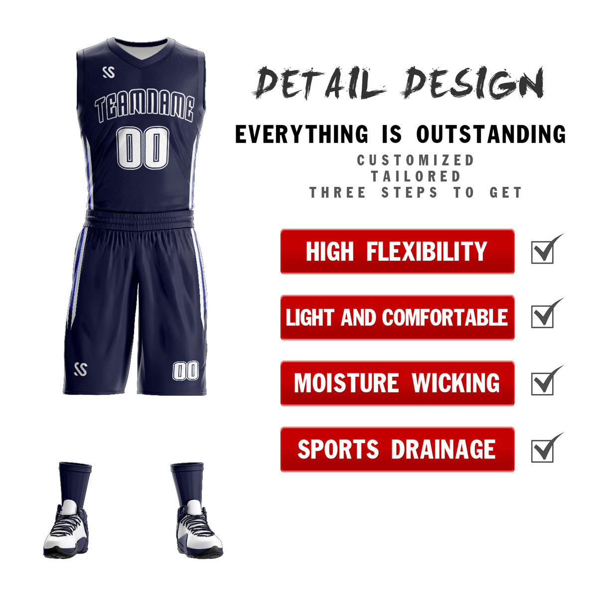 youth basketball uniforms reversible sets-detail design