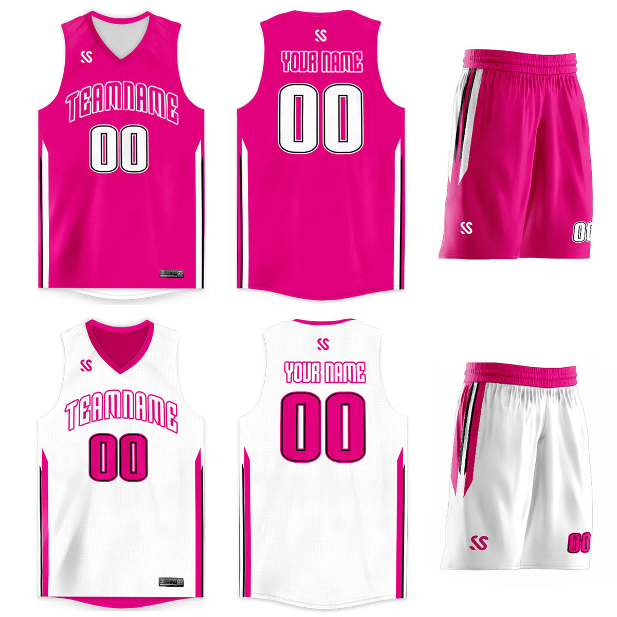 Custom Pink White Double Side Sets Tracksuit Basketball Jersey