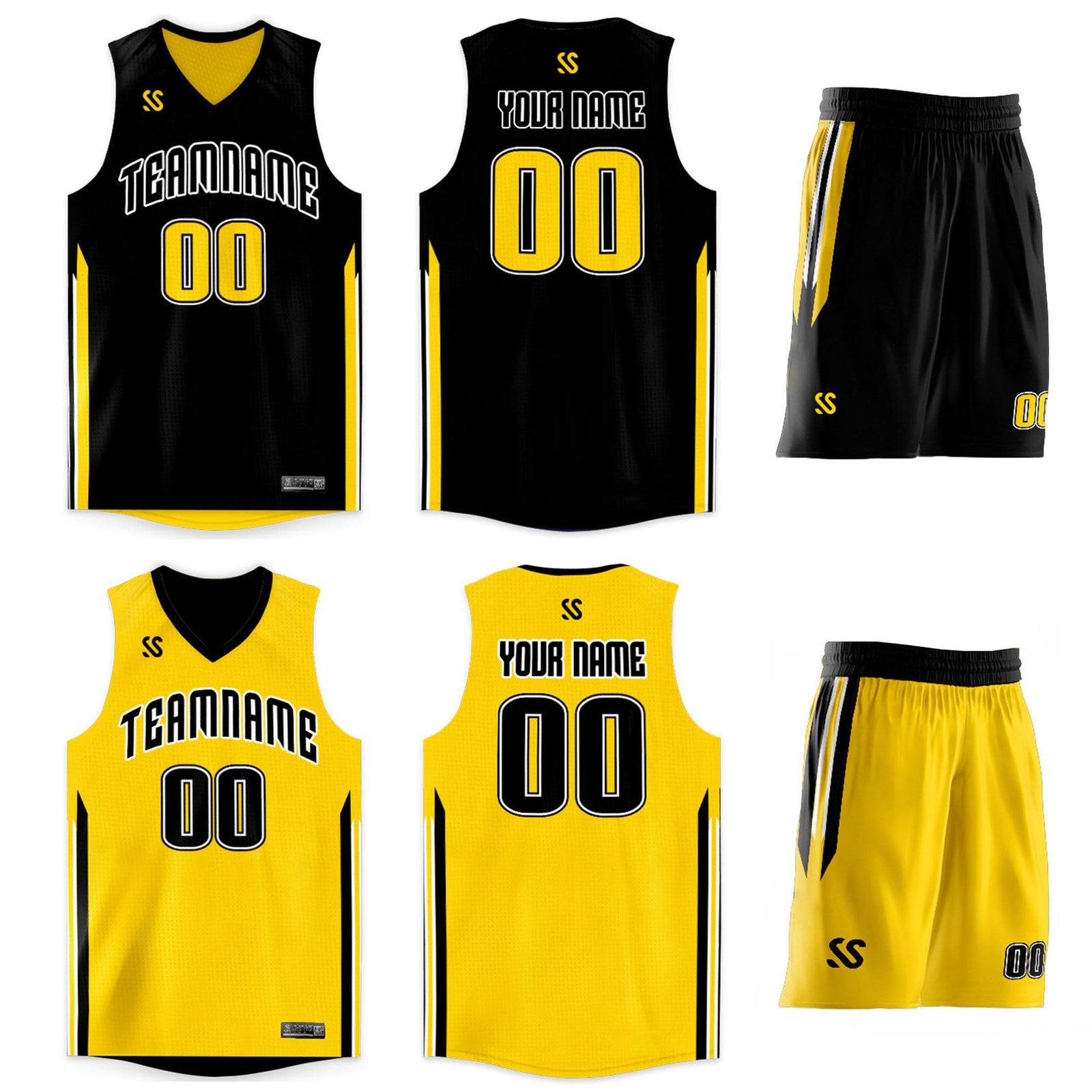 Custom Black Yellow Double Side Sets Design Sportswear Basketball Jersey