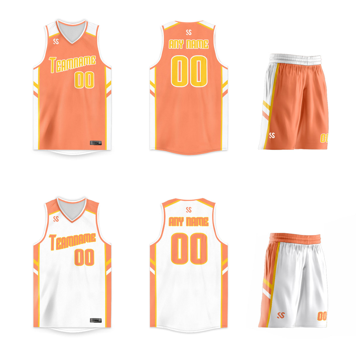 Custom Orange White Double Side Sets Design Sportswear Basketball Jersey