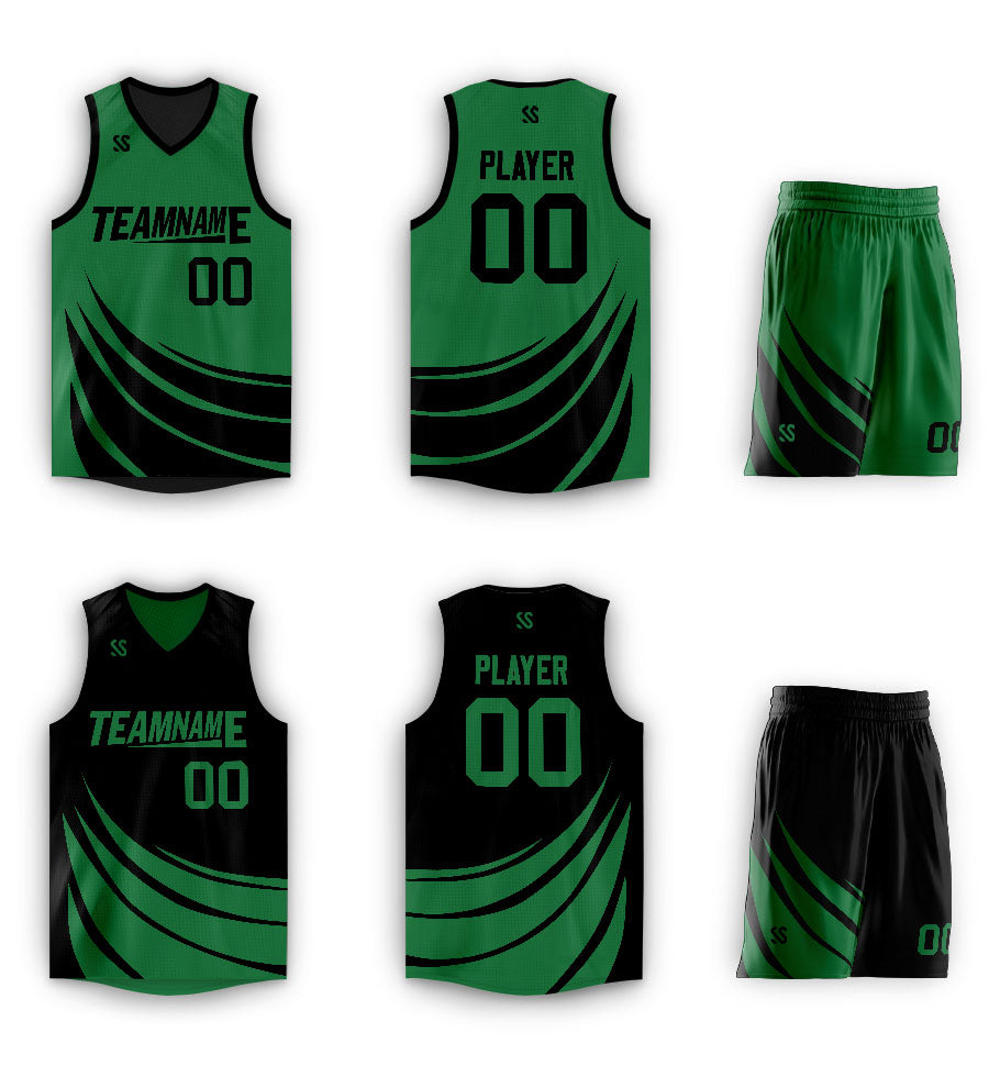 Custom Black Green Double Side Sets Design Sportswear Basketball Jersey