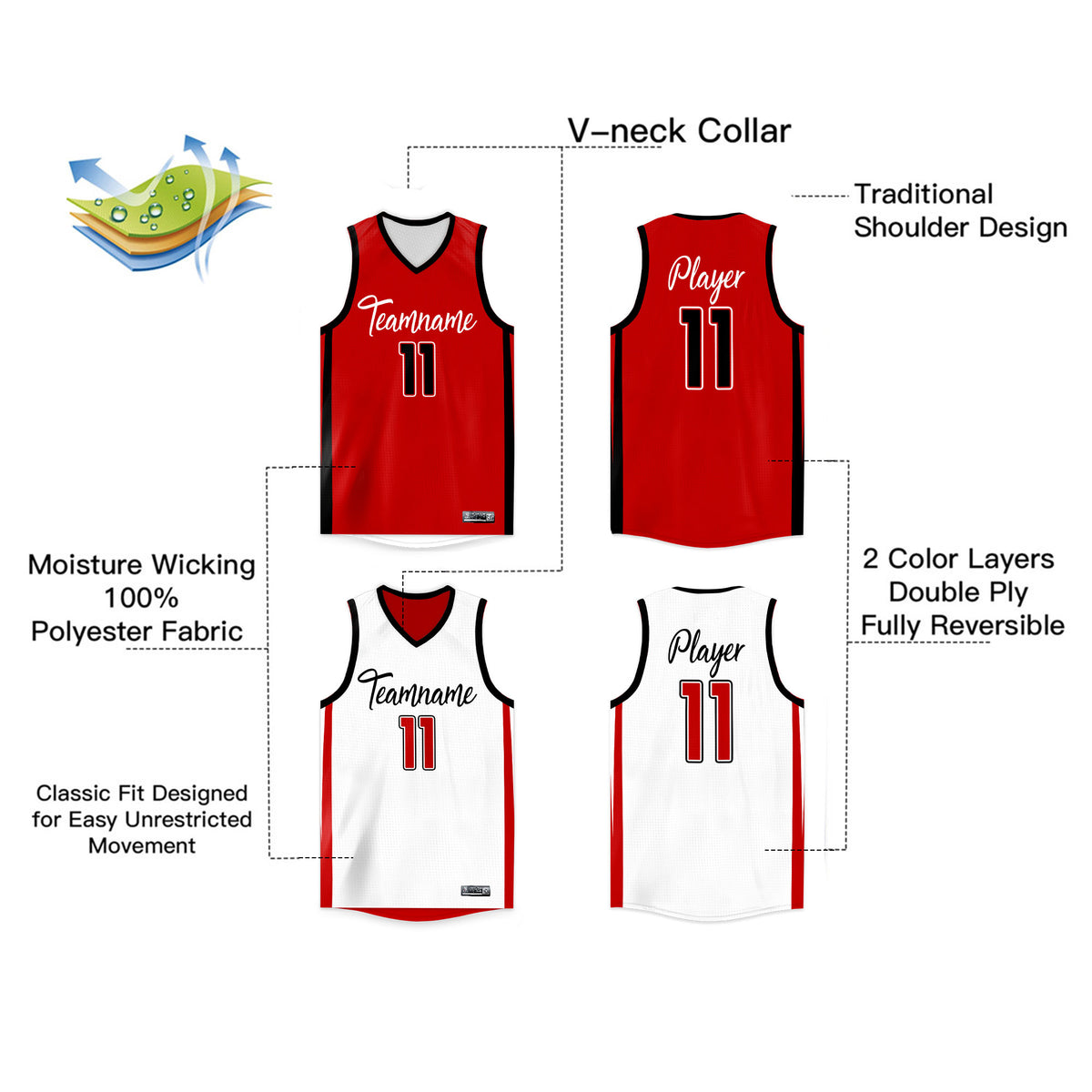 Custom  Reversible Mesh Basketball Jersey Personalized Double Side Tops