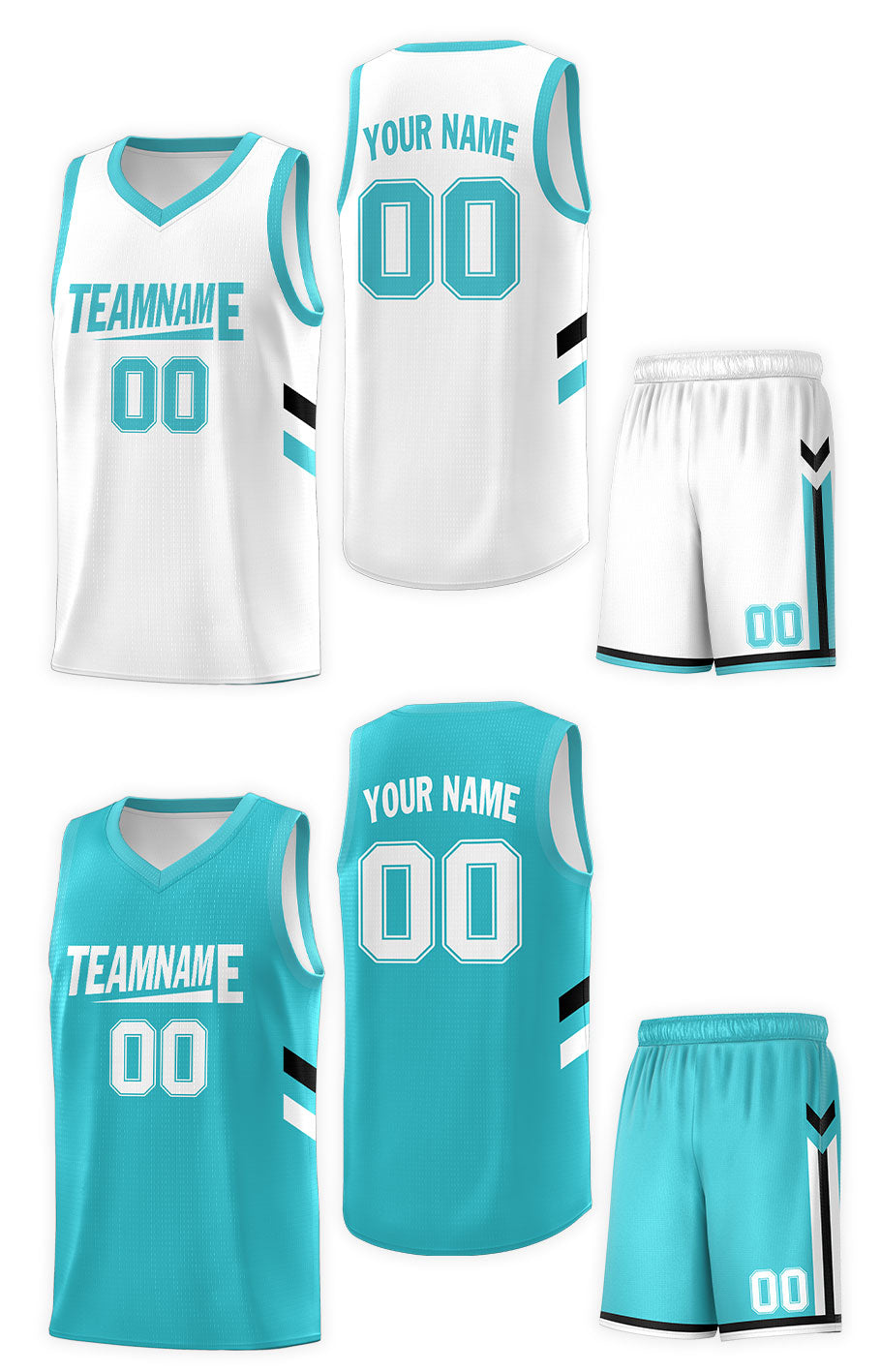 Custom Teal White Double Side Sets Design Sportswear Basketball Jersey