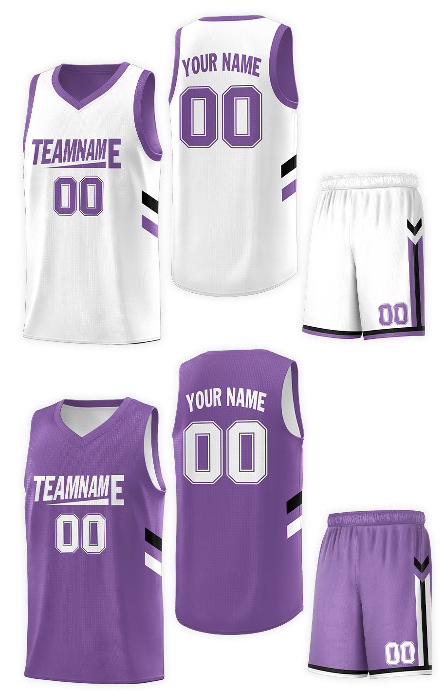 Custom Purple White Double Side Sets Design Sportswear Basketball Jersey