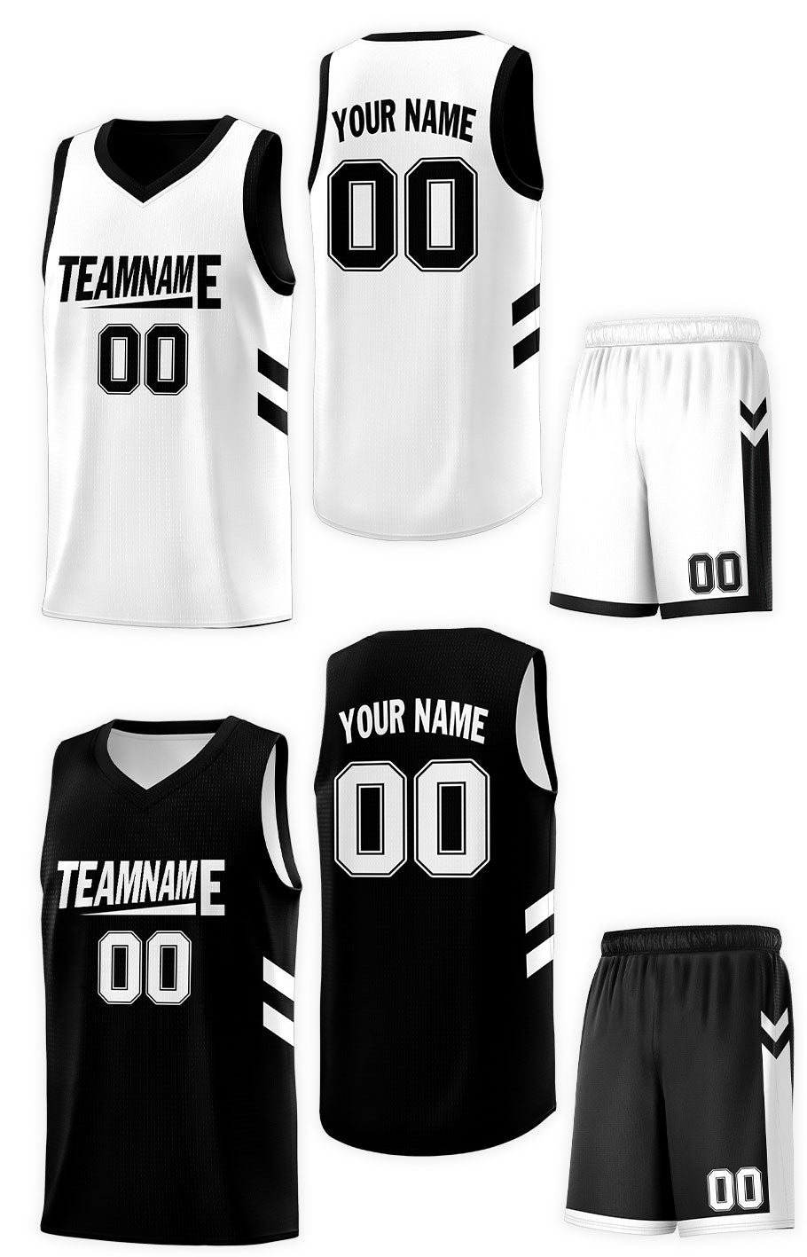 Custom Black White Double Side Sets Design Sportswear Basketball Jersey