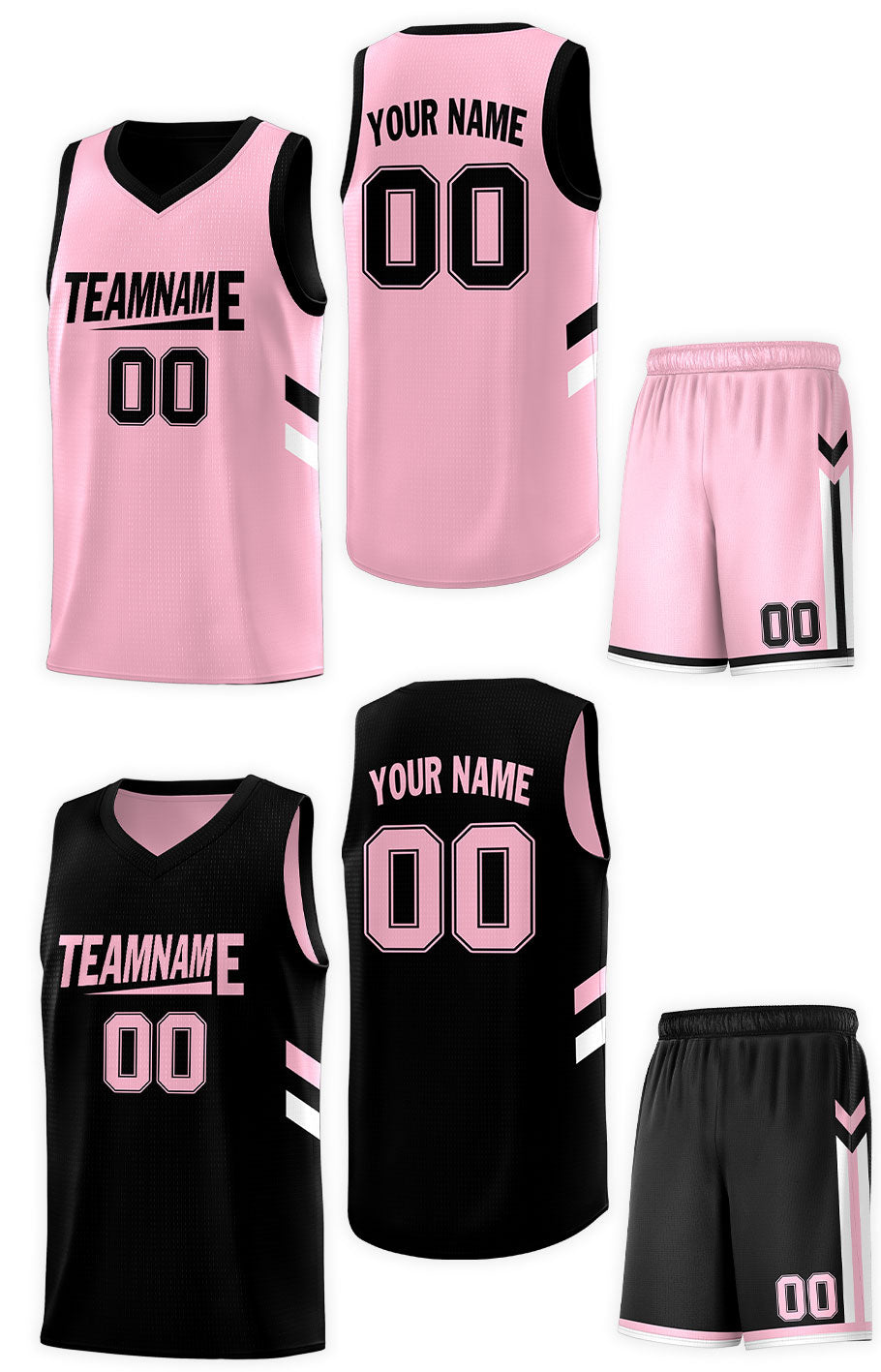 Custom Pink Black Double Side Sets Sportswear Basketball Jersey