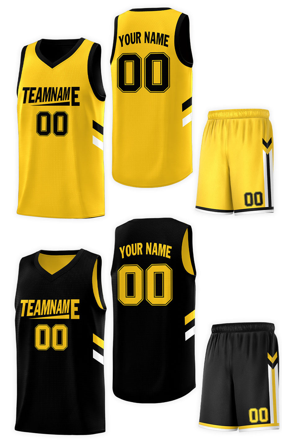 Custom Black Yellow Double Side Sets Design Sportswear Basketball Jersey