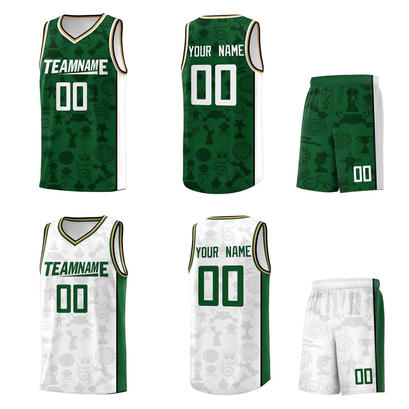 Custom Green White-Yellow Double Side Sets Basketball Jersey