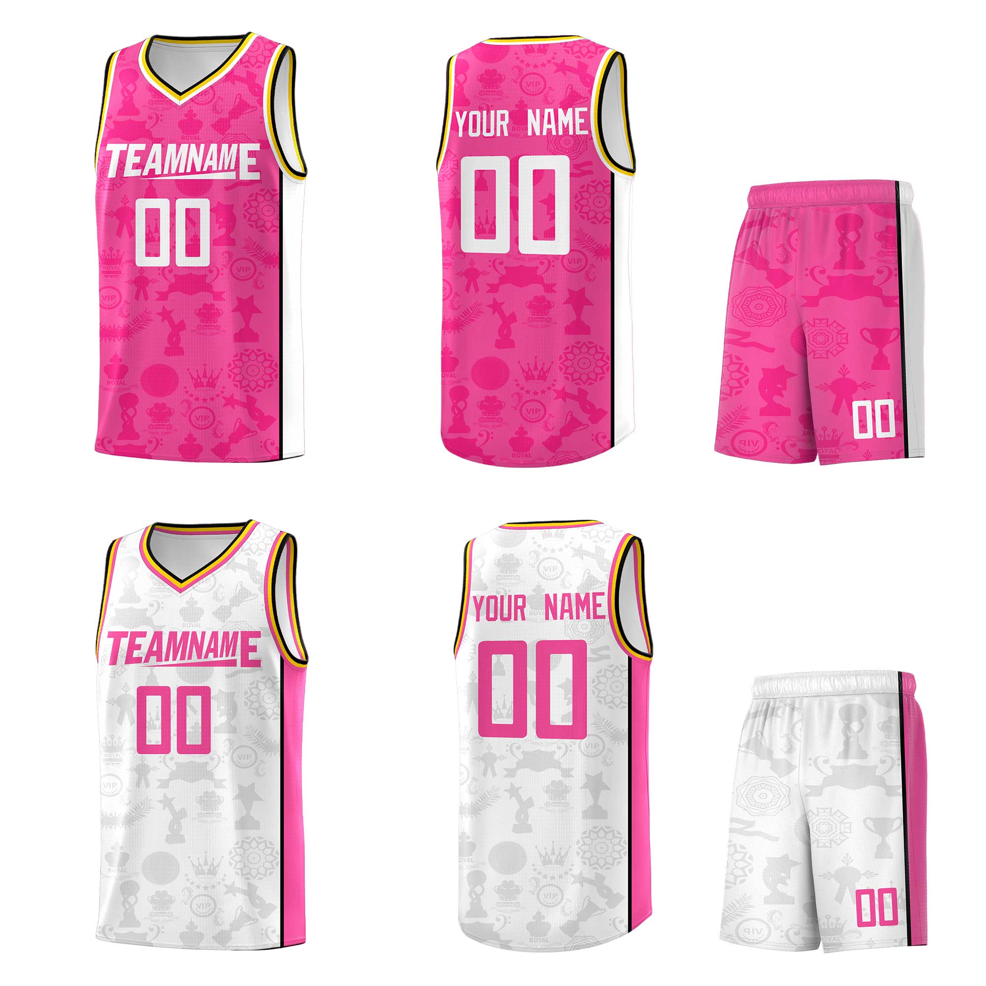 Custom White Pink Double Side Sets Basketball Jersey
