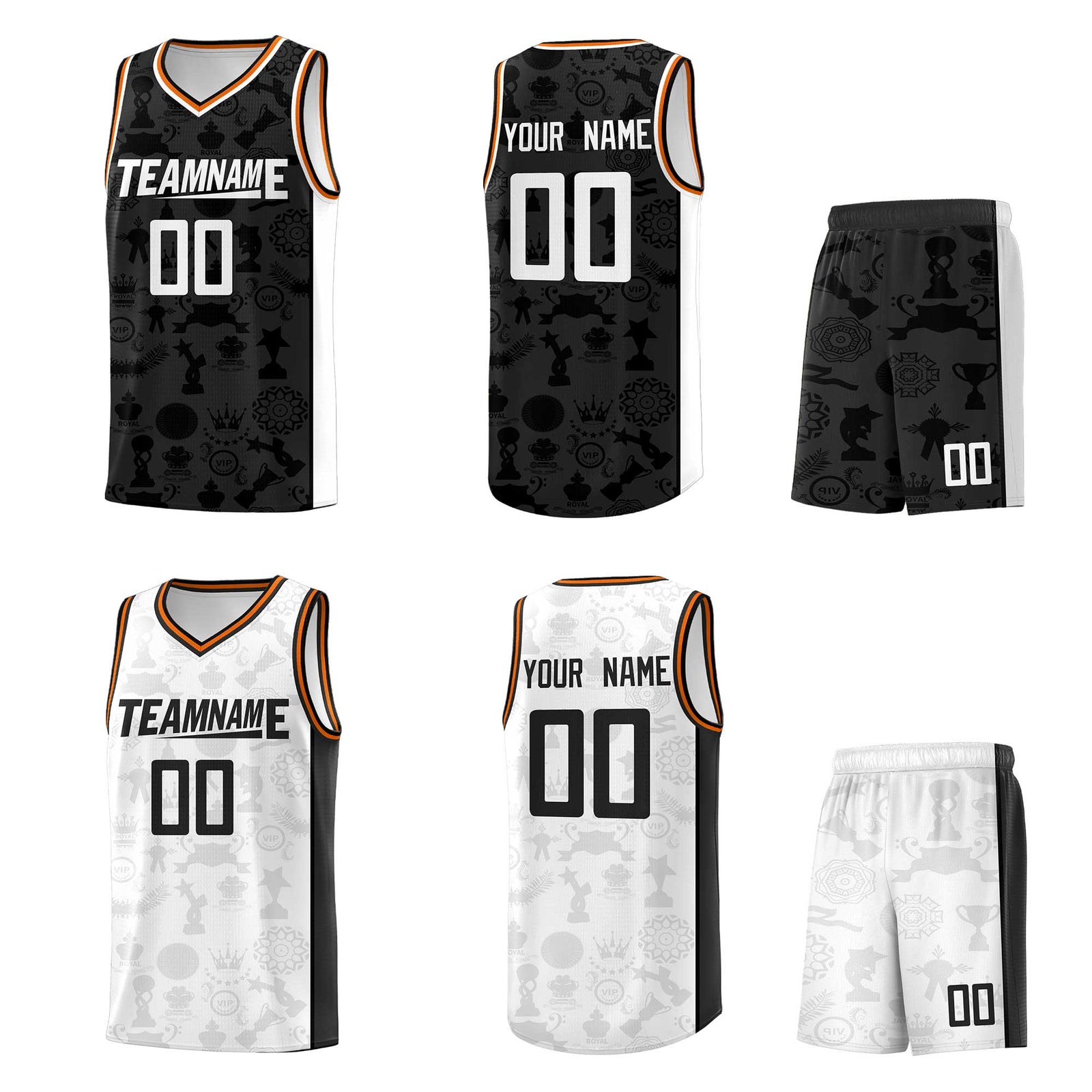 Custom Black White Double Side Sets Basketball Jersey