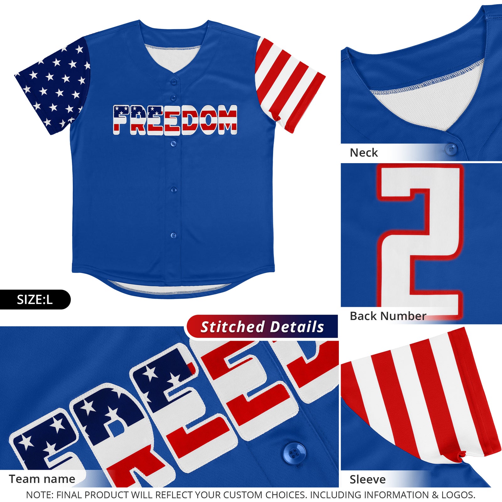 Custom Royal White-Red American Flag Authentic Baseball Jersey