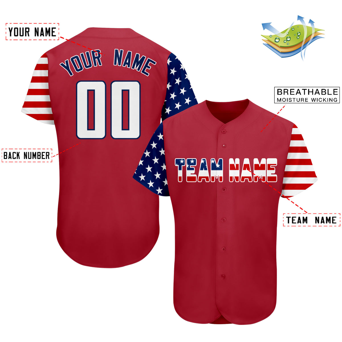 Custom Red White-Navy American Flag Authentic Baseball Jersey