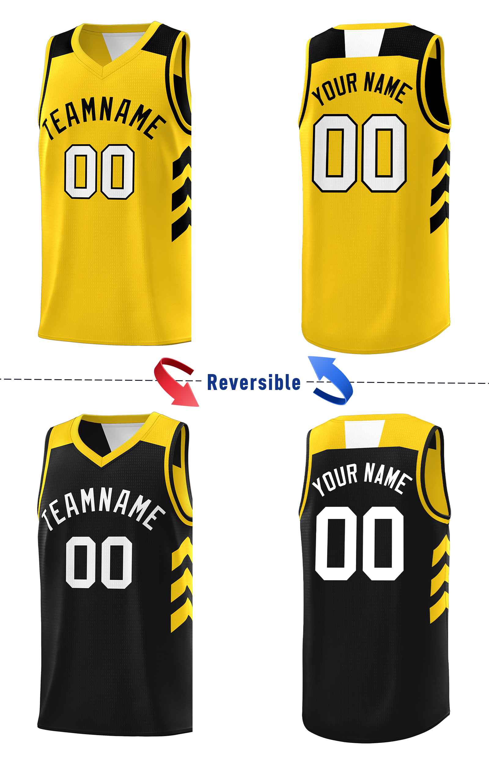 Custom Black Yellow Double Side Sets Personalized Basketball Jersey