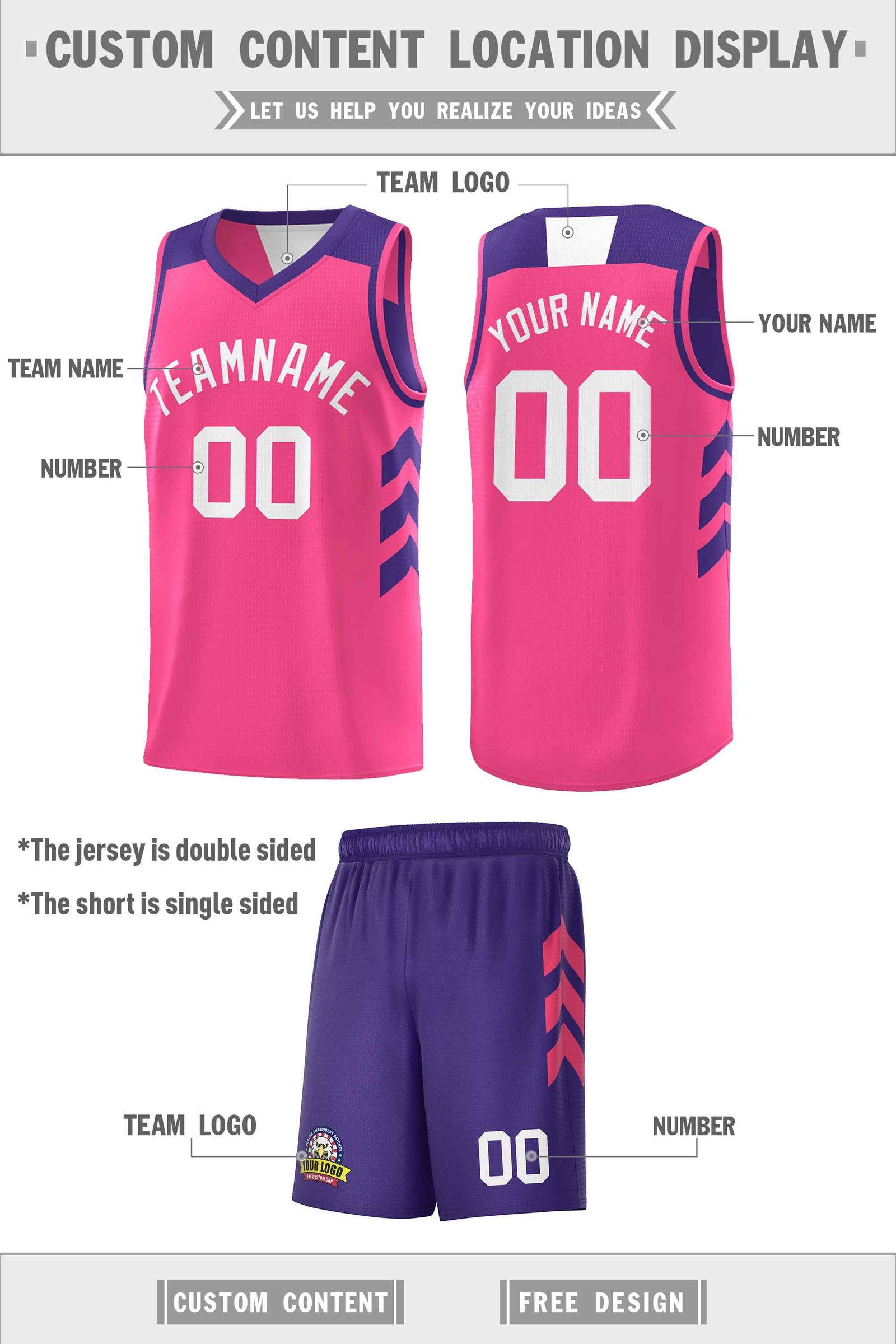 Custom Purple Pink-White Double Side Sets Basketball Jersey