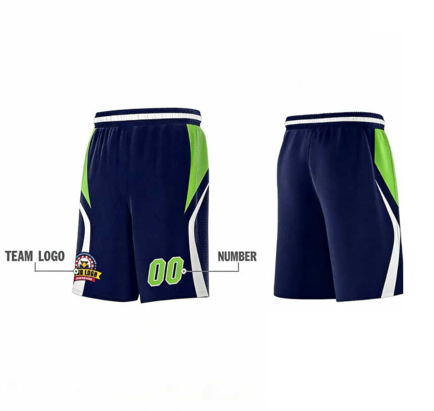 Fans-Made |Custom Navy Neon Green Yellow Basketball Shorts for Just ThINK IT¨C Available for Reorder