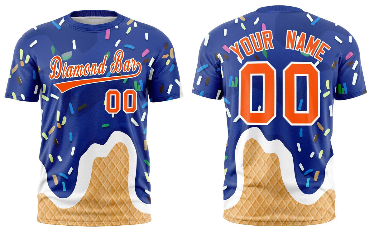 Custom Royal Ice Cream Cone Graffiti Pattern Fashion Crew neck T-Shirts Full Sublimated