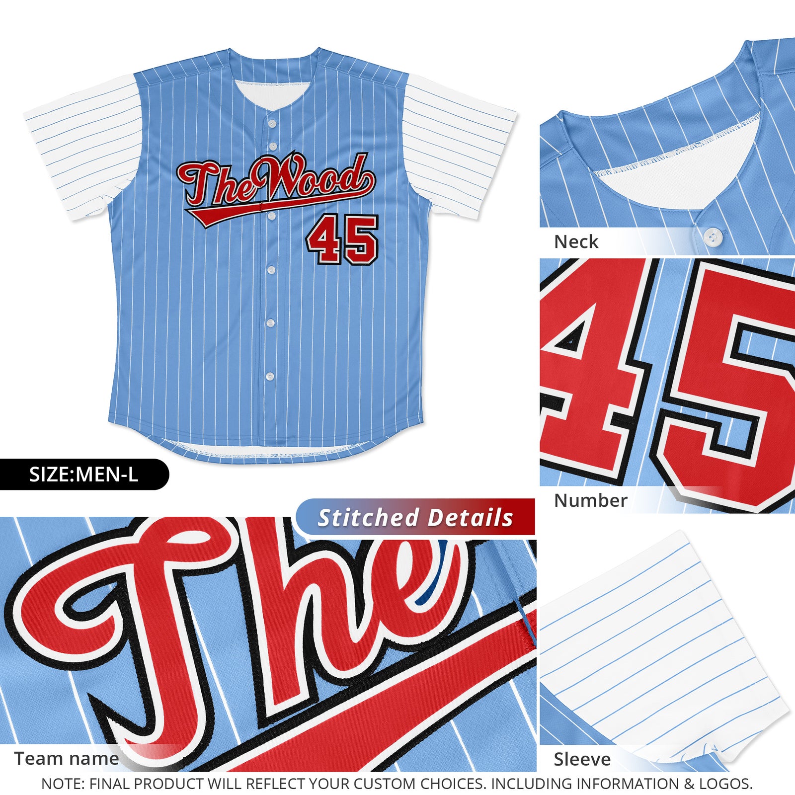 Custom Light Blue Red-White Stripe Fashion Raglan Sleeves Authentic Baseball Jersey
