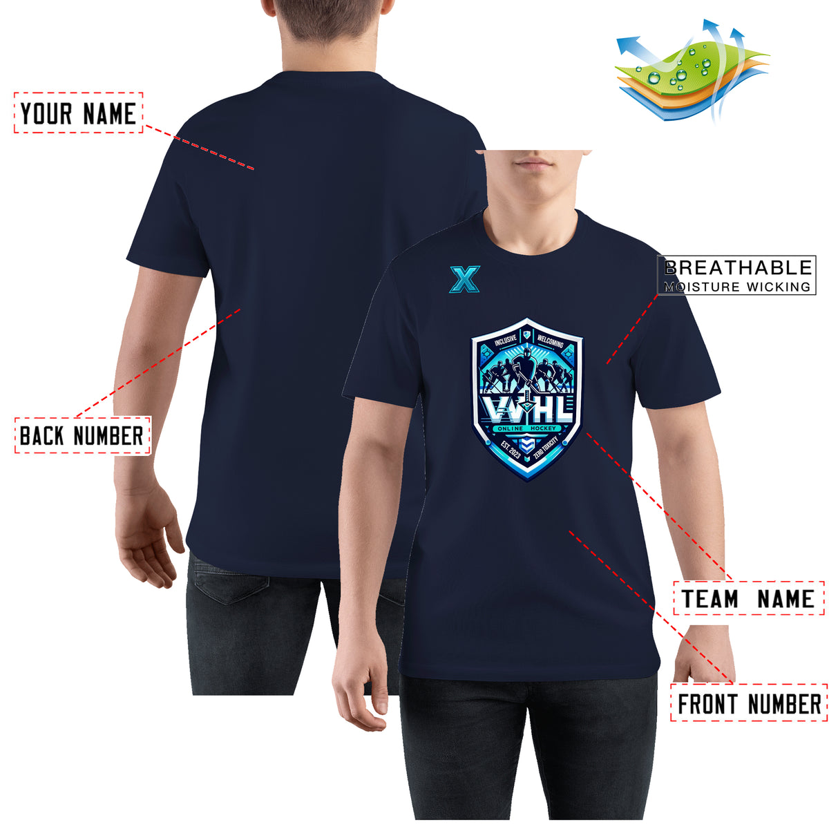 VVHL S10 Custom Navy Navy-White Crew neck T-Shirts