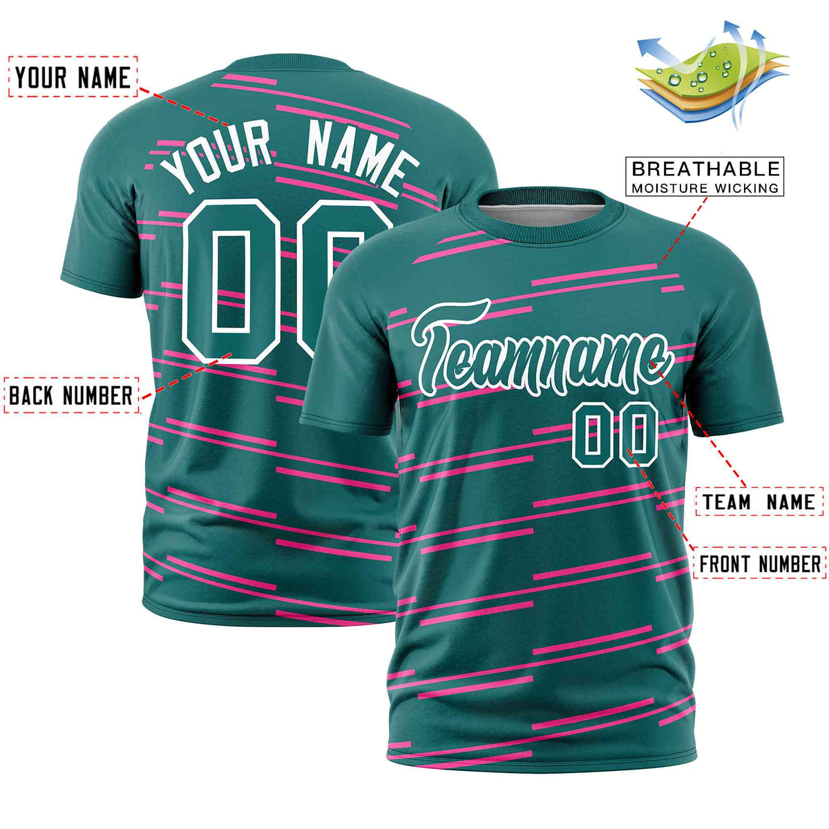 Custom Aqua Pink Personalized Slanting Line Graffiti Pattern Performance T-Shirt