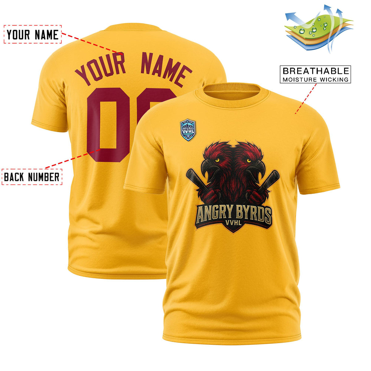 VVHL Yellow Black-Crimson S7-Angry-Byrds-1 T-Shirt