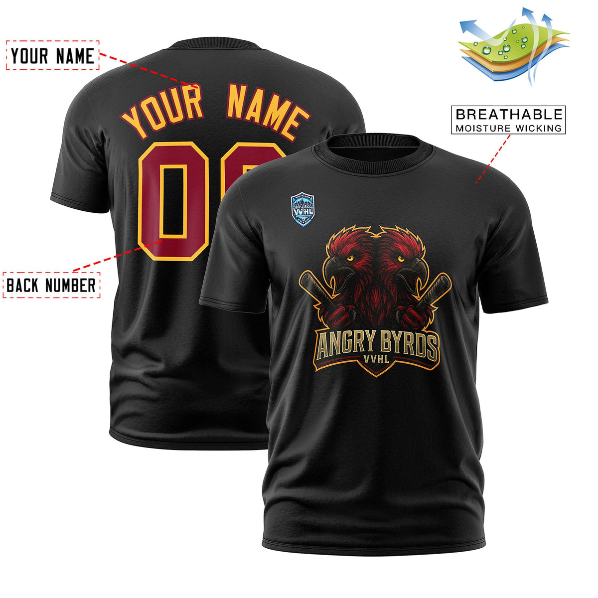 VVHL Black Crimson-Yellow S7-Angry-Byrds-2 T-Shirt