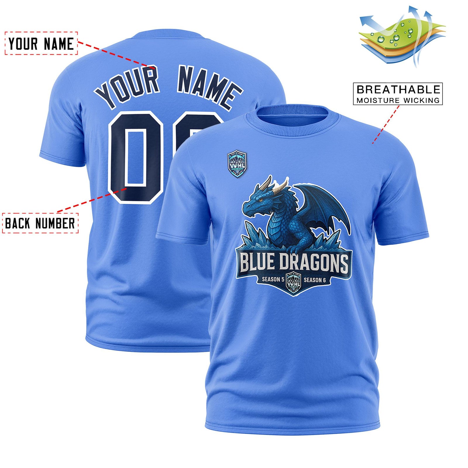 VVHL Powder Blue Navy-White S7-blue-dragons T-Shirt