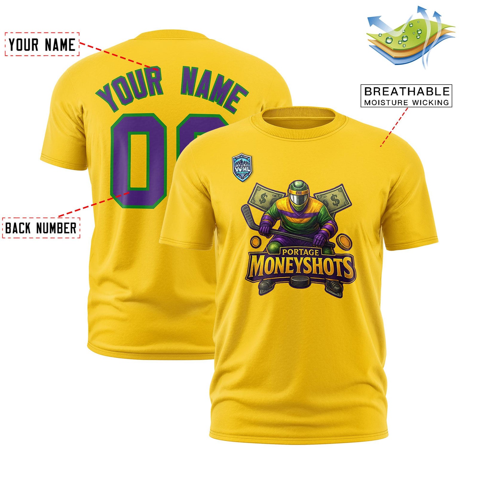 VVHL Gold Purple-Kelly Green S7-Portage-Moneyshots-1 T-Shirt