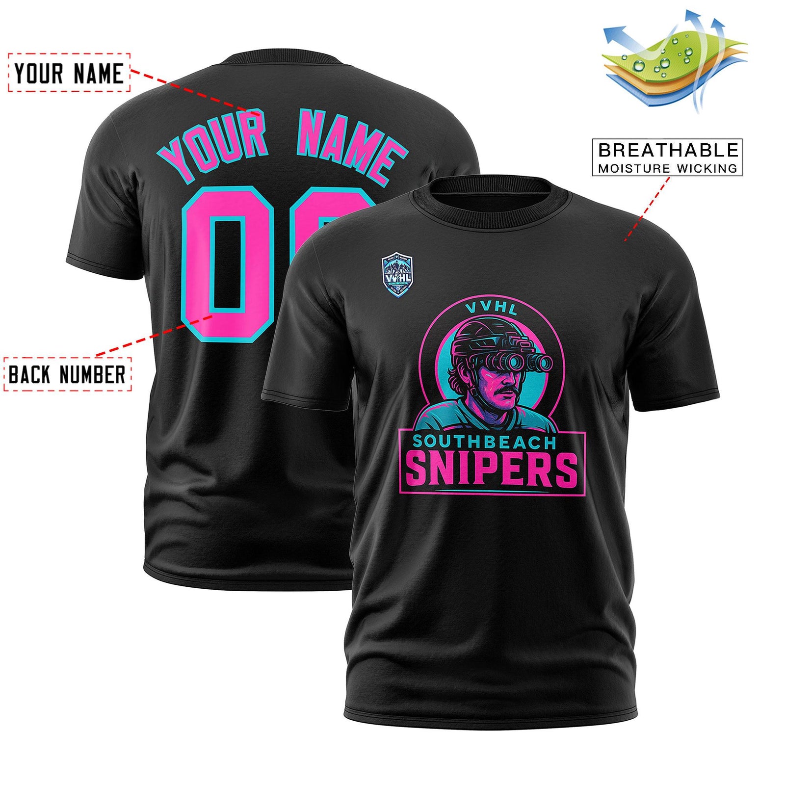 VVHL Black Pink-Sky Blue S7-Southbeach-snipers-2 T-Shirt