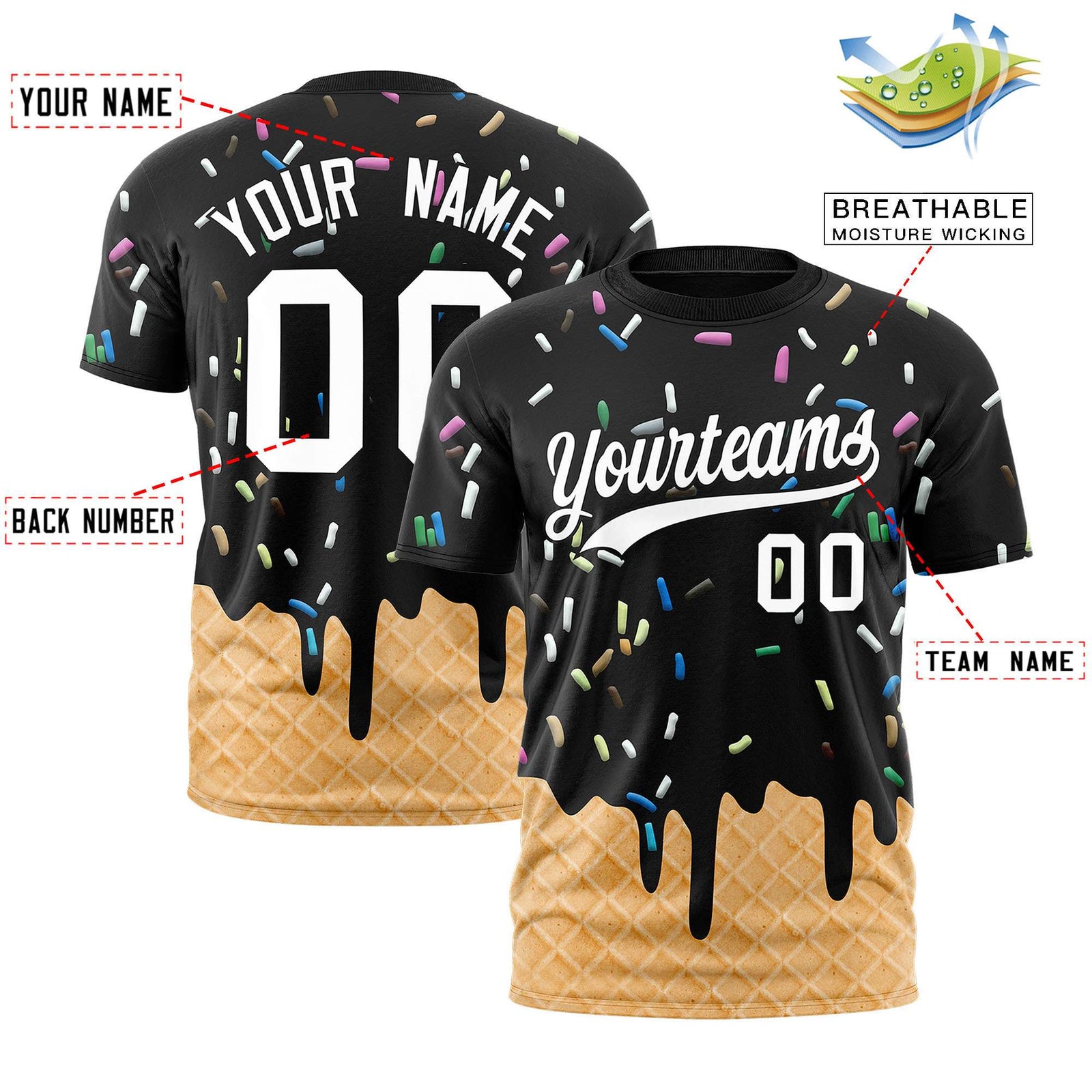 Custom Black Ice Cream Cone Graffiti Pattern Fashion Authentic T-Shirt