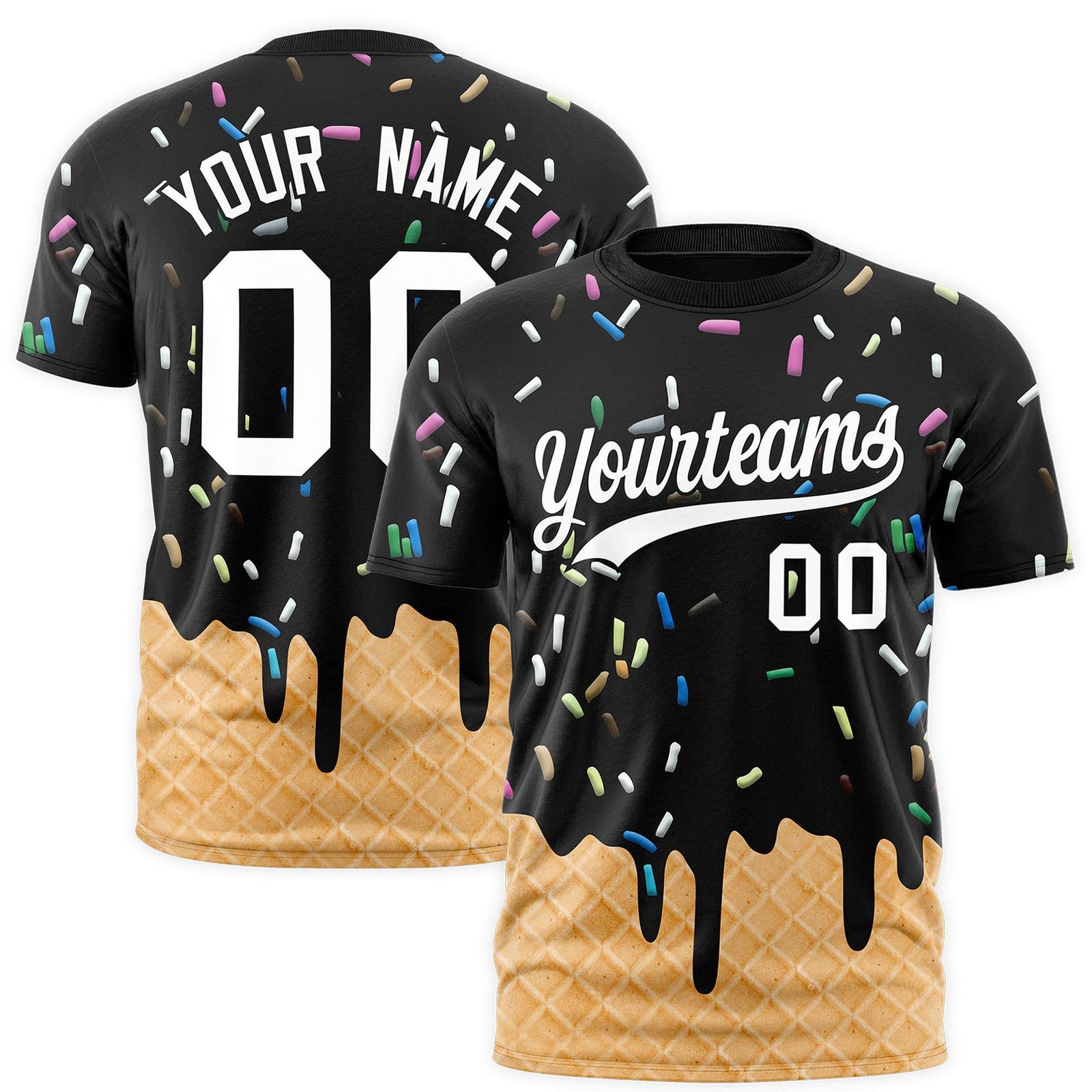 Custom Black Ice Cream Cone Graffiti Pattern Fashion Authentic T-Shirt