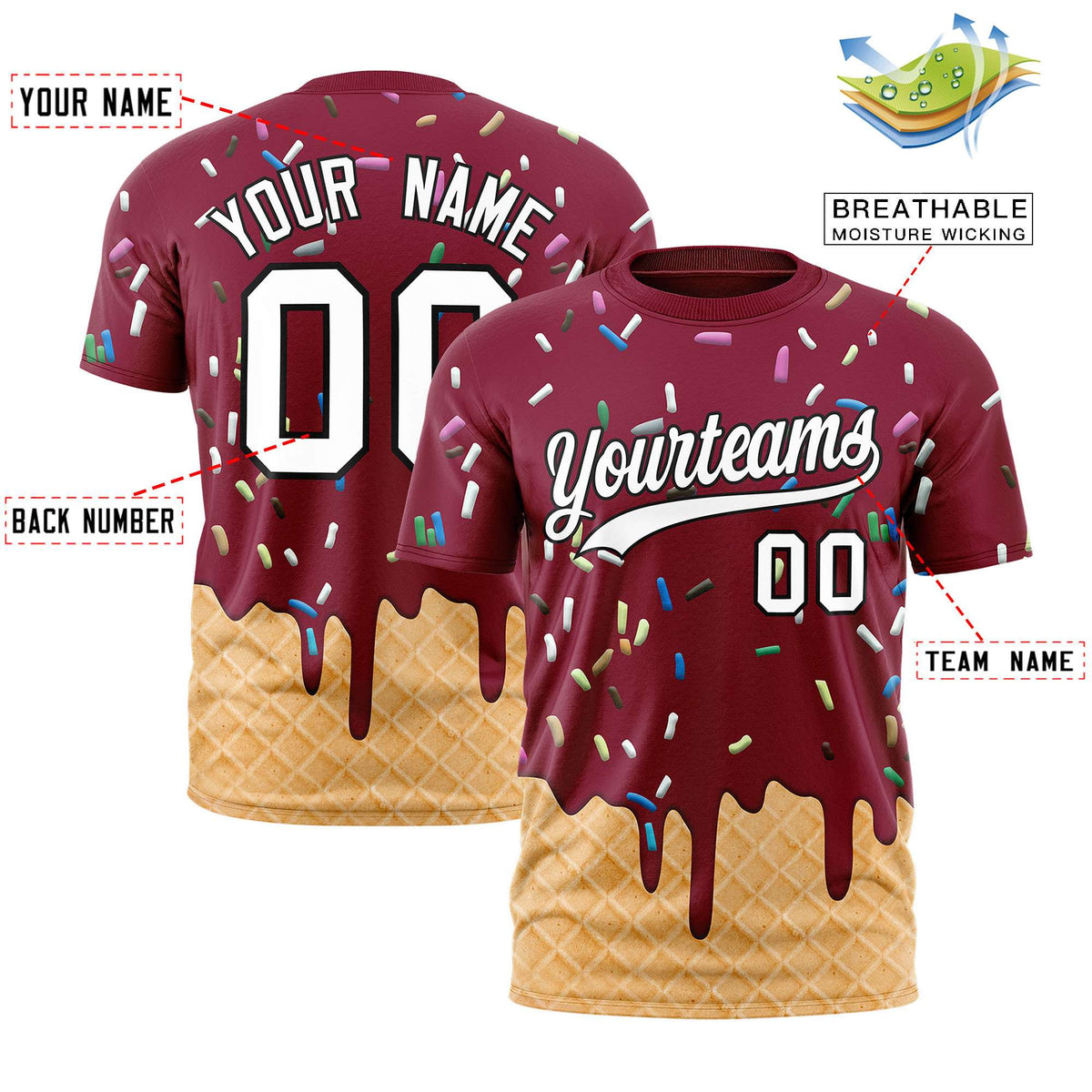 Custom Crimson Ice Cream Cone Graffiti Pattern Fashion Authentic T-Shirt